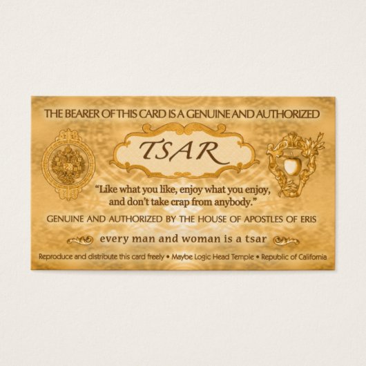 TSAR Card from Robert Anton Wilson (100 cards) (Front)