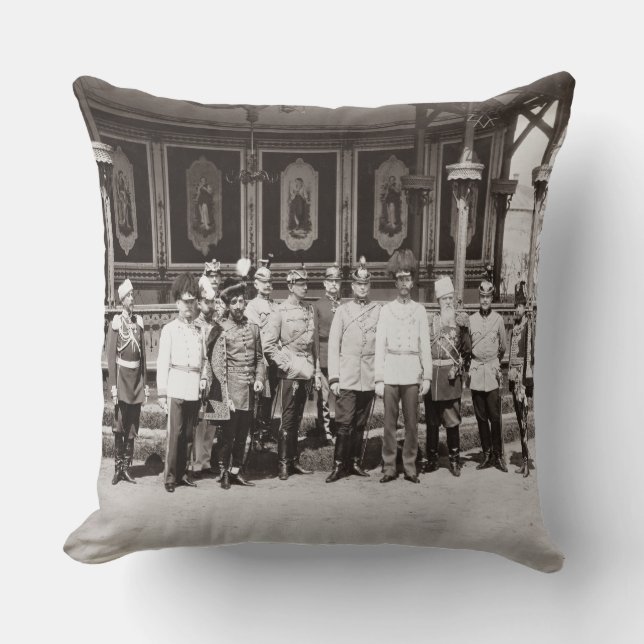 Tsar Nicholas II (1868-1918) standing in the garde Throw Pillow (Front)