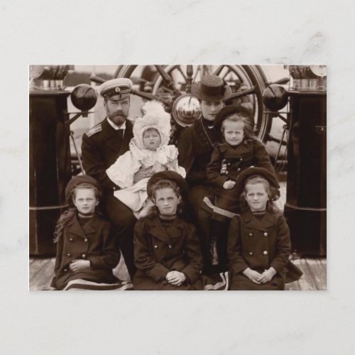 Tsar  Tsarina of Russia with children Romanov Postcard