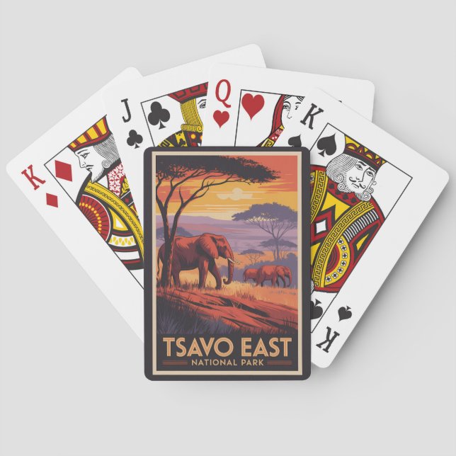 Tsavo East National Park Kenya Illustration Travel Poker Cards (Back)