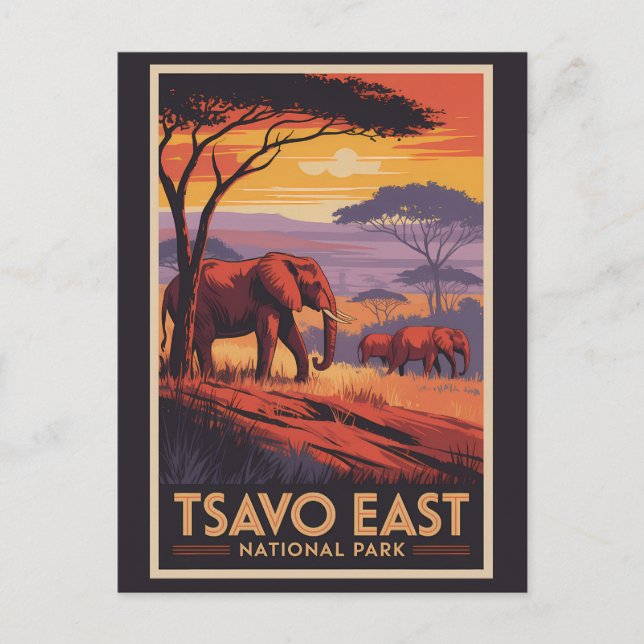 Tsavo East National Park Kenya Illustration Travel Postcard (Front)