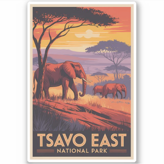 Tsavo East National Park Kenya Illustration Travel Sticker (Front)