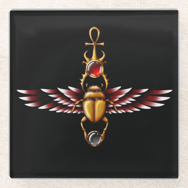 TSDS: Seth's Scarab Coat Graphic  Glass Coaster (Front)