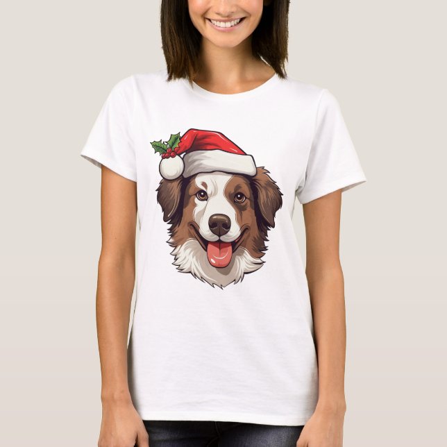 Tshirt Christmas Border Collie Brown white (Front)
