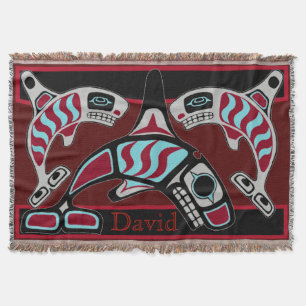 Tsimpsian Killer Whale Trio Throw Blanket