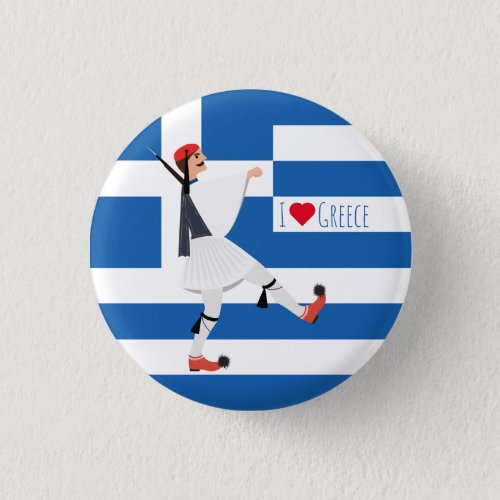 Tsolias Evzone with fustanella  Greek flag Button