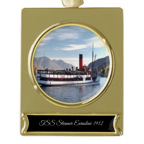 TSS Earnslaw steamship 1912 Gold Plated Banner Ornament