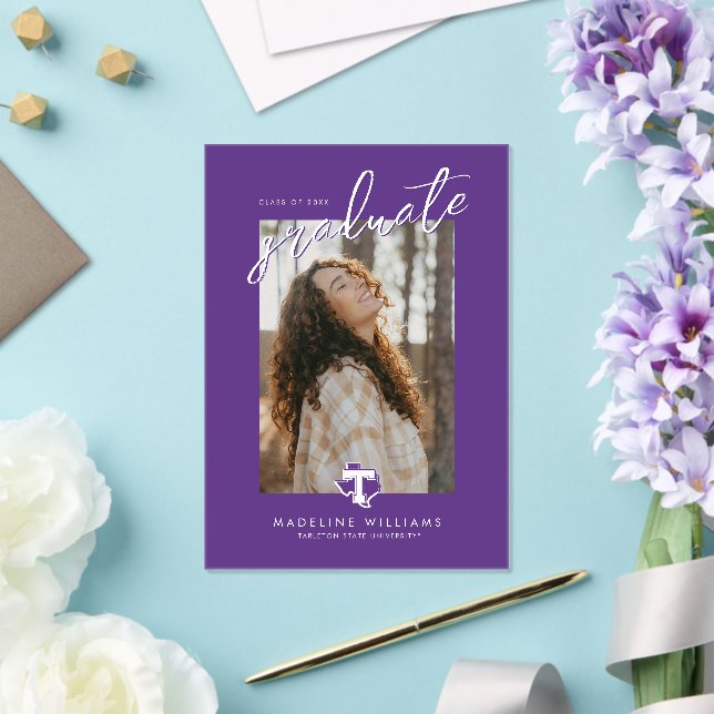 TSU | Bold Purple T Over Texas Acrylic Invitations (Insitu (Wedding))