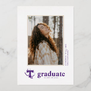 TSU   Bold Purple T Over Texas Foil Invitation