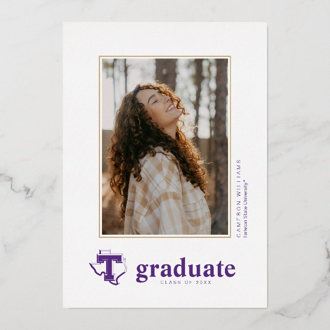 TSU | Bold Purple T Over Texas Foil Invitation (Front)