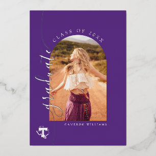TSU   Bold Purple T Over Texas Foil Invitation