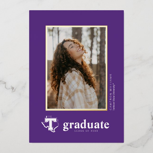 TSU | Bold Purple T Over Texas Foil Invitation (Front)