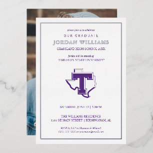 TSU   Bold Purple T Over Texas Foil Invitation