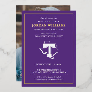 TSU | Bold Purple T Over Texas Foil Invitation