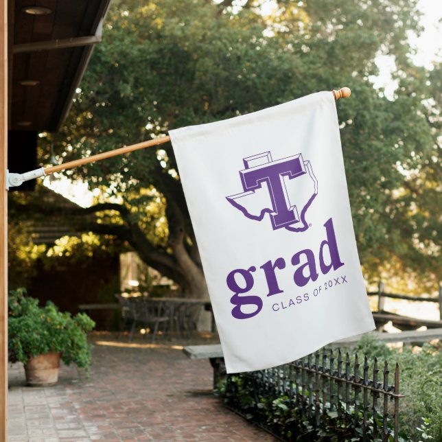 TSU | Bold Purple T Over Texas House Flag (In SItu)