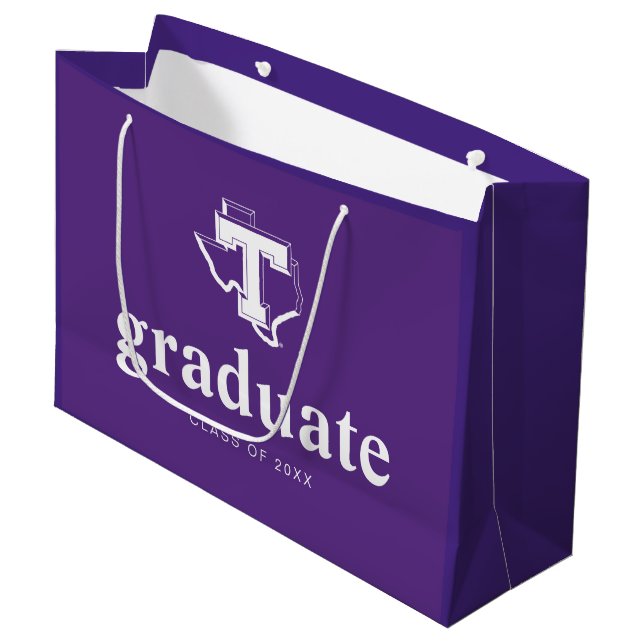 TSU | Bold Purple T Over Texas Large Gift Bag (Front Angled)