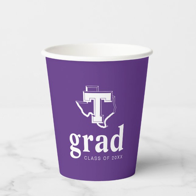 TSU | Bold Purple T Over Texas Paper Cups (Front)