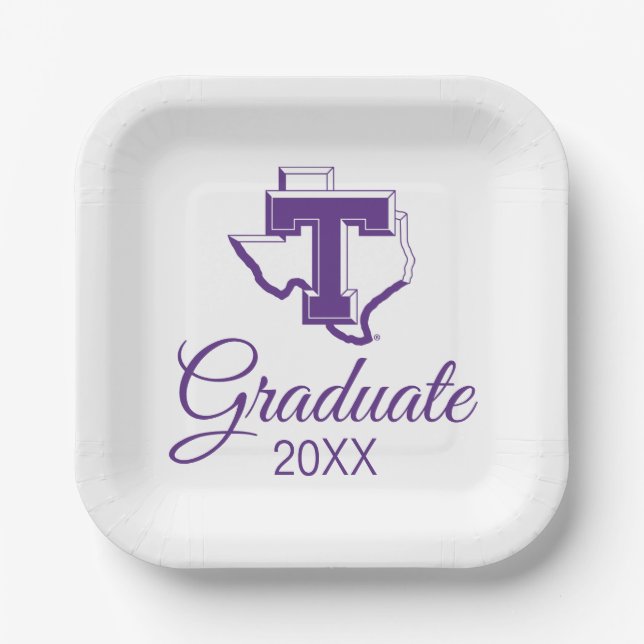 TSU | Bold Purple T Over Texas Paper Plates (Front)
