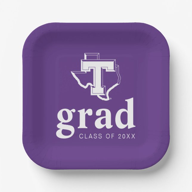 TSU | Bold Purple T Over Texas Paper Plates (Front)