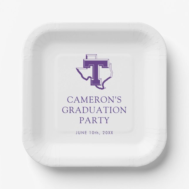 TSU | Bold Purple T Over Texas Paper Plates (Front)