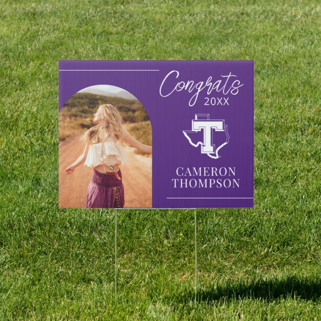TSU | Bold Purple T Over Texas Sign (Insitu)