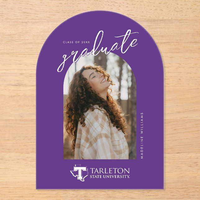 TSU | Purple T & Texas with Text Acrylic Invitations (Front)