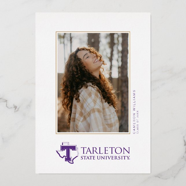 TSU | Purple T & Texas with Text Foil Invitation (Front)