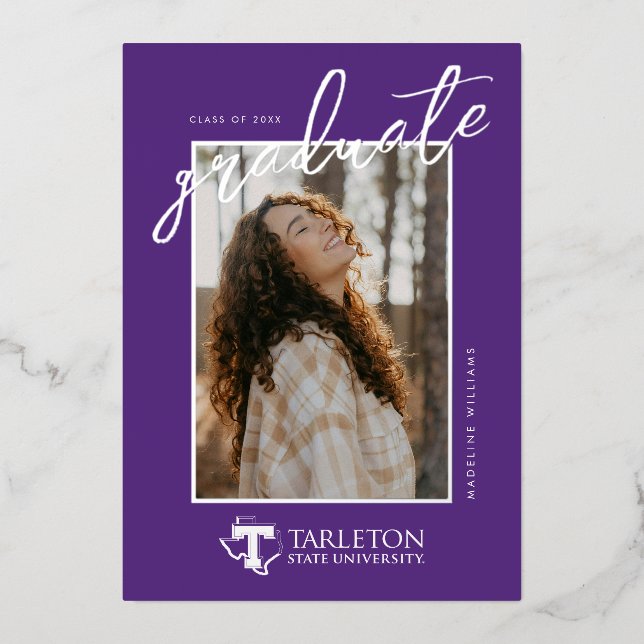 TSU | Purple T & Texas with Text Foil Invitation (Front)