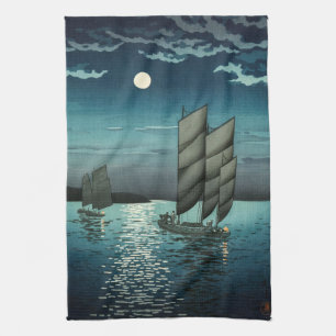 Tsuchiya Koitsu - Boats at Shinagawa, Night Kitchen Towel