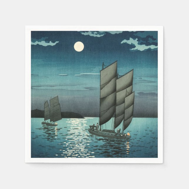 Tsuchiya Koitsu - Boats at Shinagawa, Night Napkins (Front)