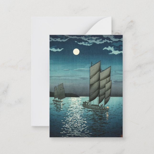 Tsuchiya Koitsu - Boats at Shinagawa, Night Note Card (Front)