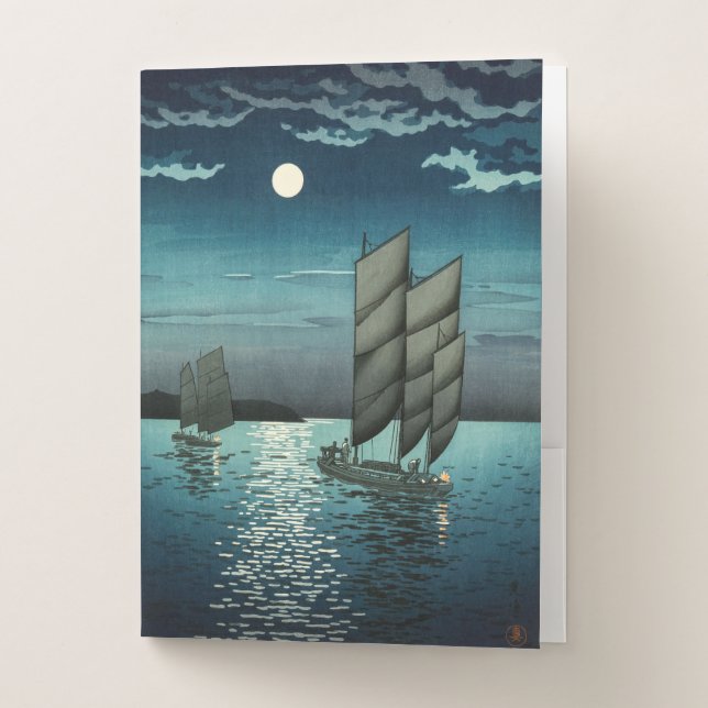 Tsuchiya Koitsu - Boats at Shinagawa, Night Pocket Folder (Front)