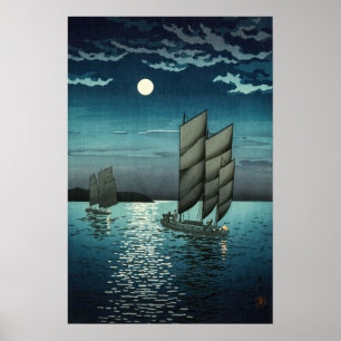 Tsuchiya Koitsu - Boats at Shinagawa, Night Poster