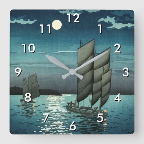 Tsuchiya Koitsu _ Boats at Shinagawa Night Square Wall Clock