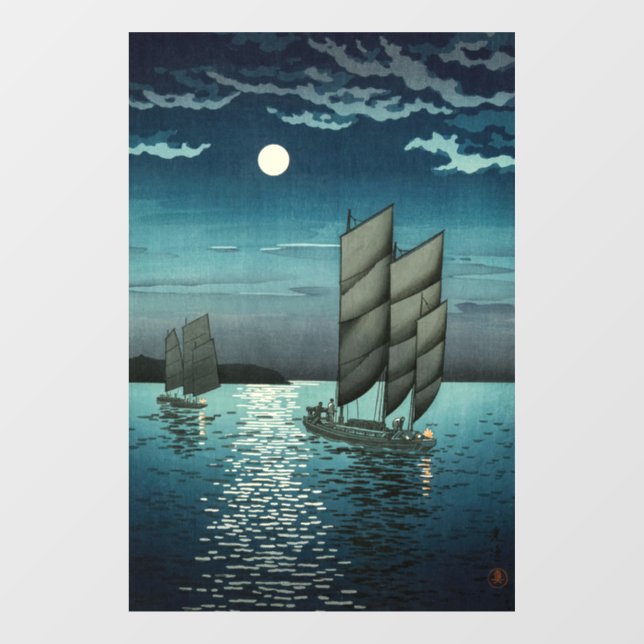 Tsuchiya Koitsu - Boats at Shinagawa, Night Window Cling (Sheet)