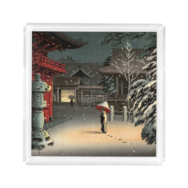 Tsuchiya Koitsu - Snow at Nezu Shrine Acrylic Tray (Front)