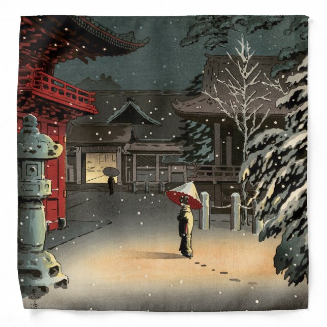 Tsuchiya Koitsu - Snow at Nezu Shrine Bandana (Front)