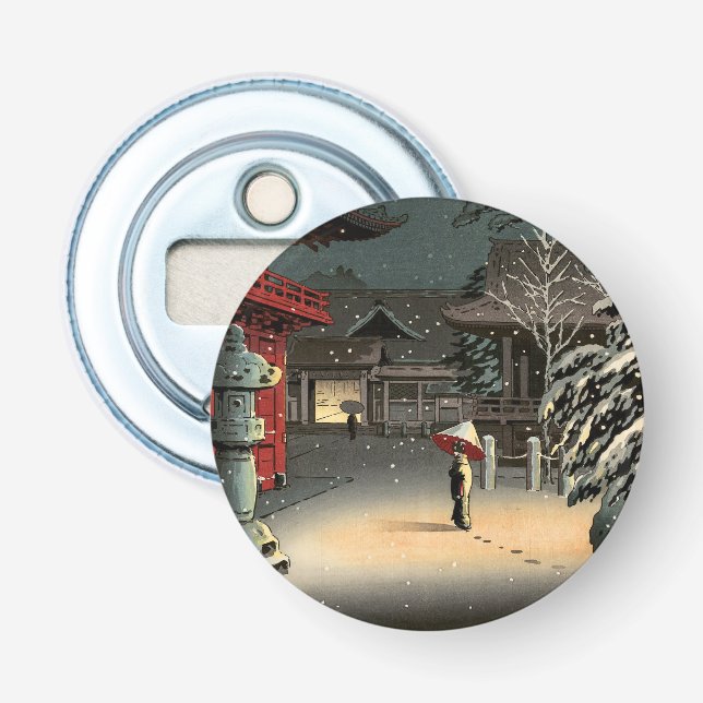 Tsuchiya Koitsu - Snow at Nezu Shrine Bottle Opener (Front)