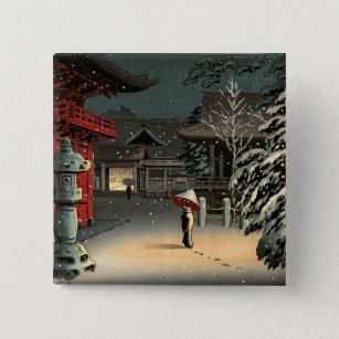 Tsuchiya Koitsu - Snow at Nezu Shrine Button
