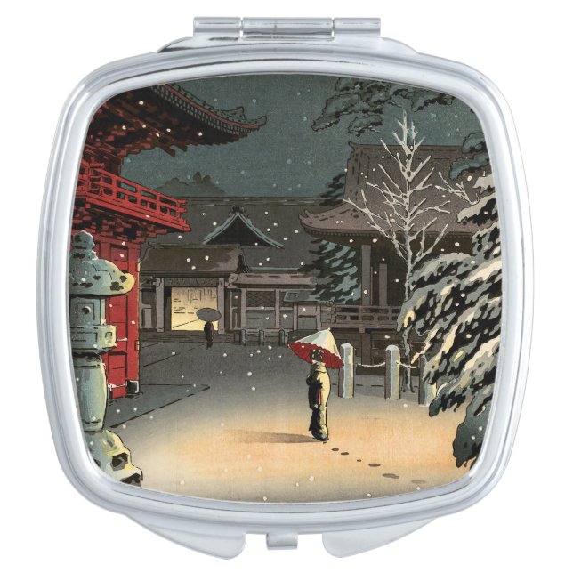 Tsuchiya Koitsu - Snow at Nezu Shrine Compact Mirror (Front)