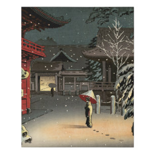 Tsuchiya Koitsu - Snow at Nezu Shrine Faux Canvas Print