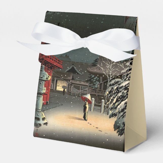 Tsuchiya Koitsu - Snow at Nezu Shrine Favor Boxes (Front Side)