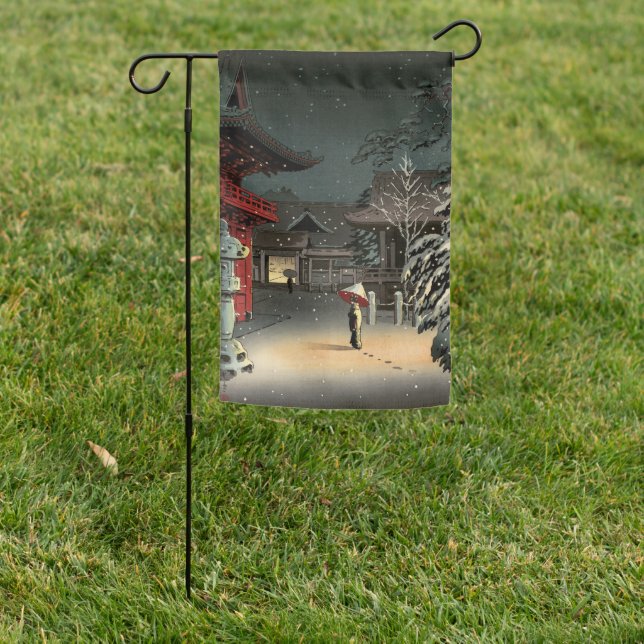 Tsuchiya Koitsu - Snow at Nezu Shrine Garden Flag (In SItu)