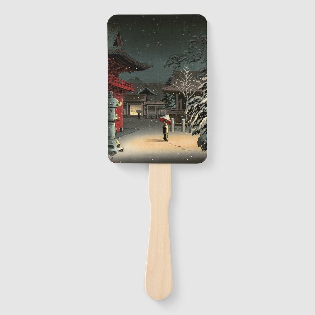 Tsuchiya Koitsu - Snow at Nezu Shrine Hand Fan (Front)