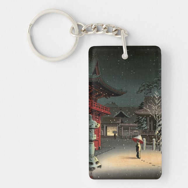 Tsuchiya Koitsu - Snow at Nezu Shrine Keychain (Front)