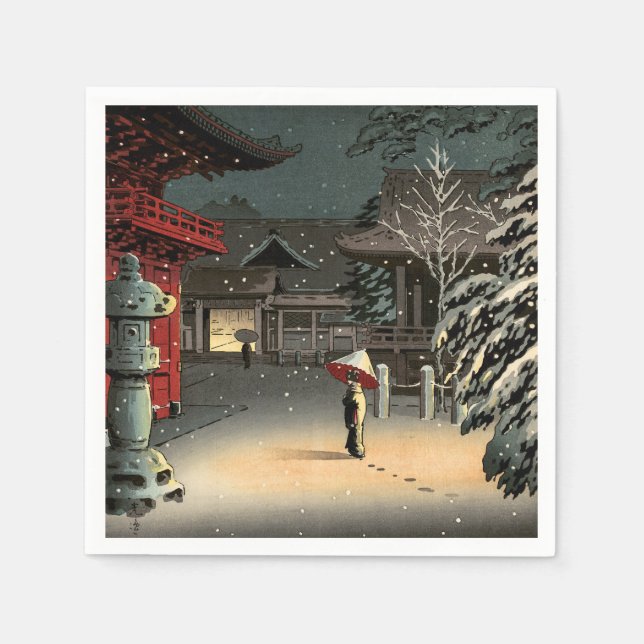 Tsuchiya Koitsu - Snow at Nezu Shrine Napkins (Front)