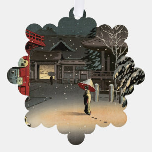 Tsuchiya Koitsu - Snow at Nezu Shrine Ornament Card