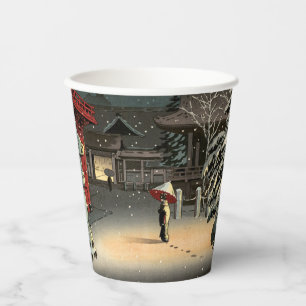 Tsuchiya Koitsu - Snow at Nezu Shrine Paper Cups