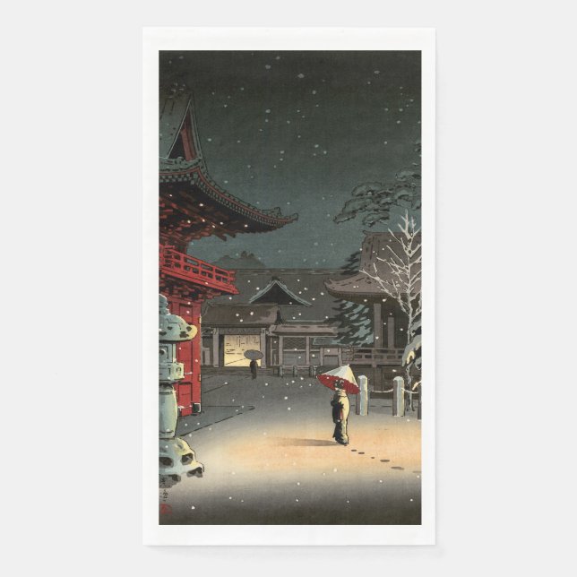 Tsuchiya Koitsu - Snow at Nezu Shrine Paper Guest Towels (Front)