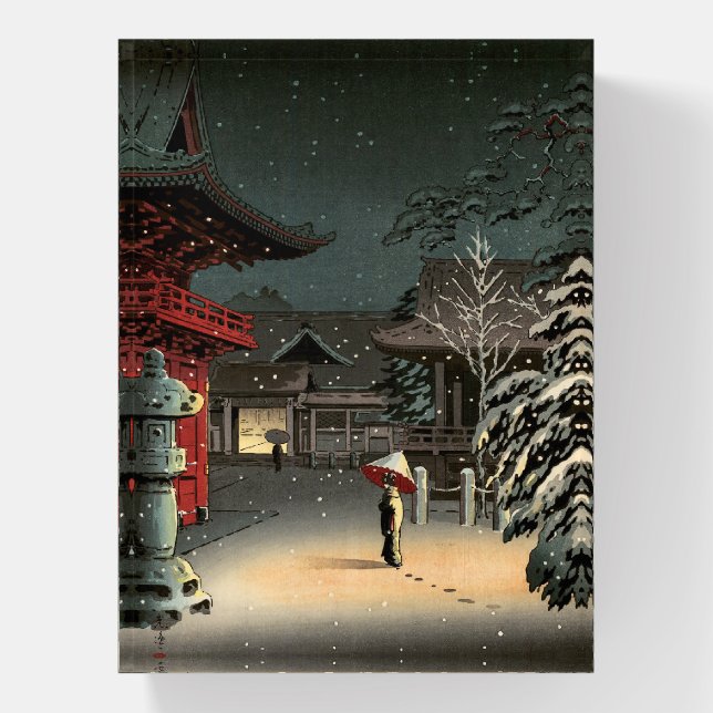 Tsuchiya Koitsu - Snow at Nezu Shrine Paperweight (Vertical)